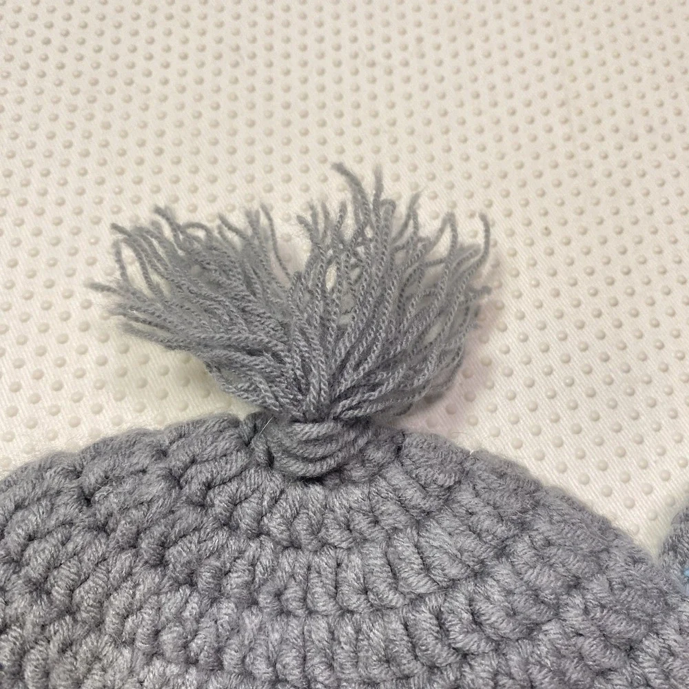 Handmade Knit Crochet Whimsical Elephant Baby Infant Beanie Cap Hat Gray Blue OS